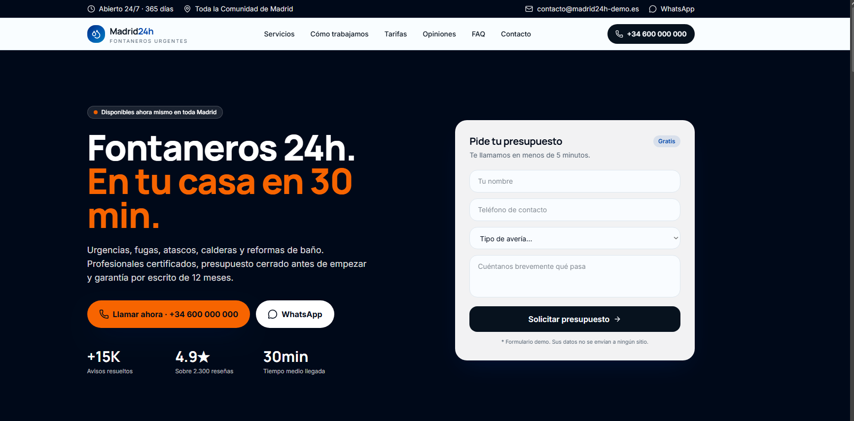 Demo web de Fontanería Madrid24h