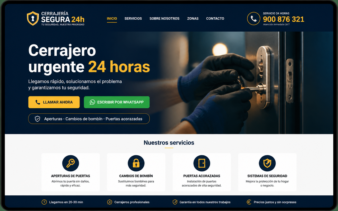 Captura de la web demo de Cerrajería Segura 24h