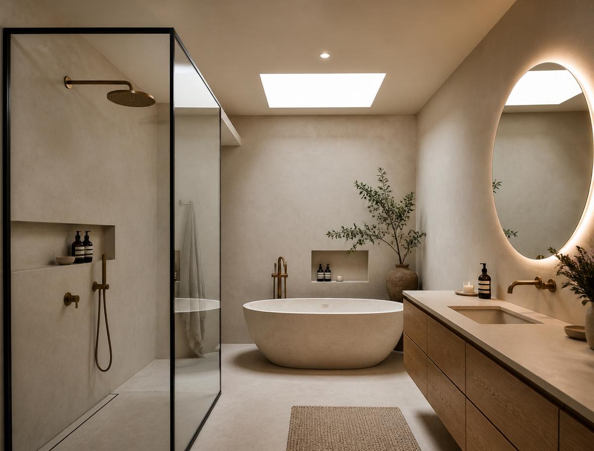 Reforma de baño con microcemento y bañera de piedra